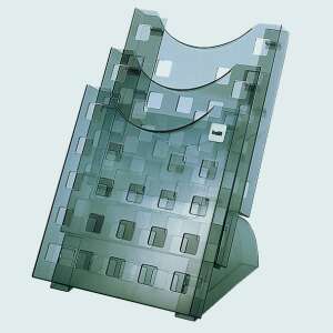 Helit A4/3 brochure holder, 3 compartments, transparent grey - Helit