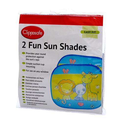 Clippasafe 2 Fun Sun Shades, autós napellenzők gyerekeknek, könnyű felszerelés, tapadókorongos rögzítés, egész évben véd a nap sugarai ellen
