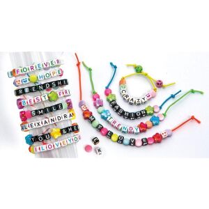 Clementoni Crazy Chic bracelet making kit with letter beads, finished bracelets - Clementoni