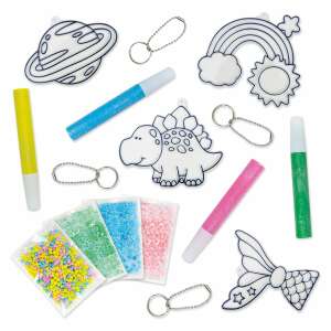 Galt Suncatcher Keyrings craft kit with dinosaur, rainbow, mermaid, and planet keychains to decorate with glitter and paint - Galt