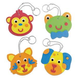 Galt Foam Keyrings craft kit, 4 colorful animal keychains with rings - Galt