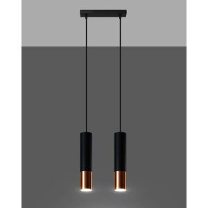 Lampa wisząca LOOPEZ 2-punktowa, czarno-miedziana, oświetlona - Sollux
