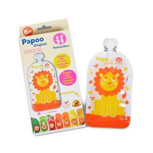 Petite&Mars Papoo Original reusable food pouches for baby food, 6 pack, lion design - Petite&Mars