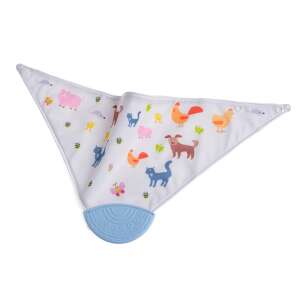 Gamberritos nyálkendõ rágókával, kék, farm állatok mintával - Nyálkendő