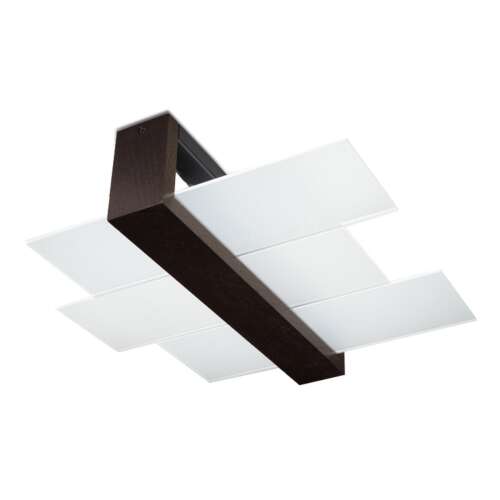 FENIKS 2 wenge ceiling lamp with wooden frame and white glass panels