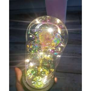 Ledes rózsa üvegbúrában, dísz dobozzal, GYÖNGYHÁZ színben, 22 cm - Ajándék ötlet Valentin-napra