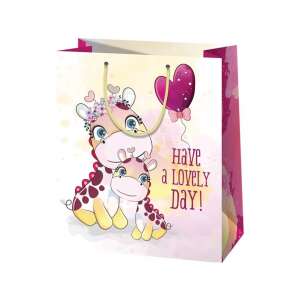 Geantă cadou de dimensiuni medii cu design de girafe, textul 'Have a lovely day', perfectă pentru zile de naștere, aniversări sau orice ocazie specială - Ambalaje cadouri