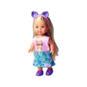 Évi Love Cutie Puppe mit lila Stirnband und Katzenmusterkleid, 12cm - Simba Toys Baba