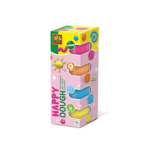 SES Happy Dough Knete-Set, 4 Farben, vegan, glutenfrei, waschbar