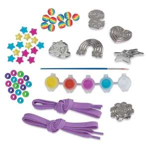 Galt Lucky Laces shoe charm kit contents, includes charms, beads, laces, paint and brush - Bead & Bead Stringing Kit