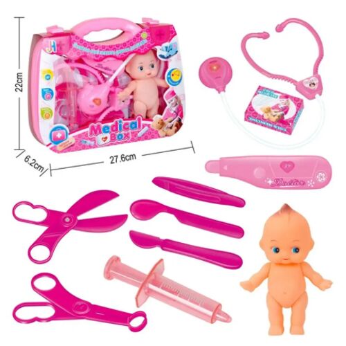 Pink orvosi szett babával és kiegészítőkkel bőröndben 164448108 - Orvosos játék