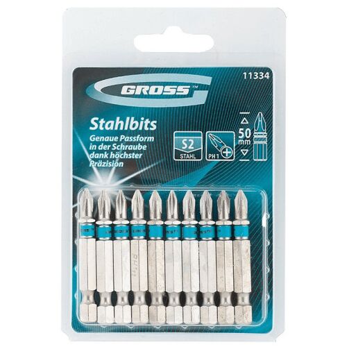 GROSS PH1x50mm 10 darabos professzionális bitkészlet, acél bitek 