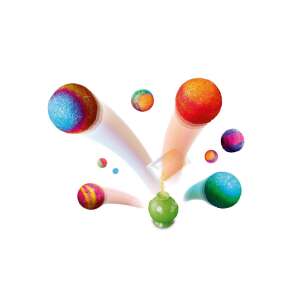 Kosmos Bouncy Planets Set in Aktion, bunte selbstgemachte Hüpfbälle - Schaukelpferde, Schaukeltiere und Entwicklungsspiele für Kinder im Kindergartenalter