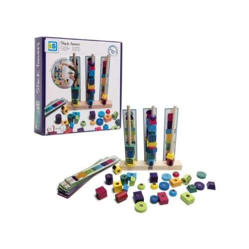 Fa toronyépítő logikai játék gyerekeknek, építőkockák, színes, fejlesztő játék