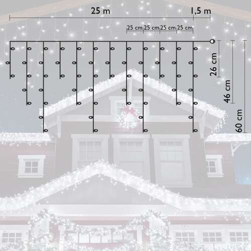 500 LED kültéri karácsonyi fényfüzér, hideg fehér - 25 méter