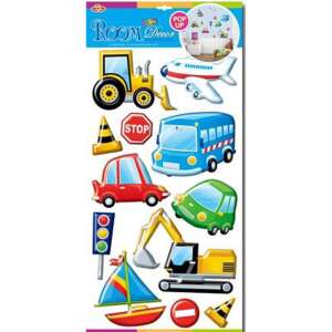 Marko Falidekor 3D jármű falmatricák, színes jármű matricák készlete gyerekszobákhoz, autók, teherautók, repülőgépek és még sok más - Marko