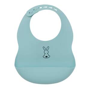 Nattou light blue silicone baby bib with crumb catcher and bunny design - Bib & Burp Cloth