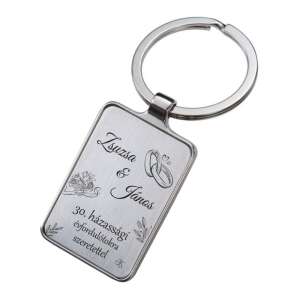 Szeretettel gravírozott fém kulcstartó Zsuzsa és János számára házassági évfordulójukra - Ajándék kulcstartó