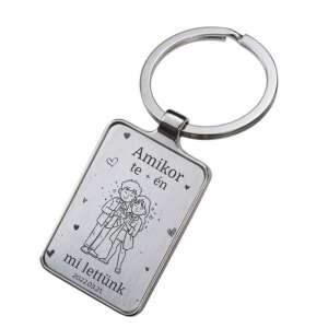 Gravírozott kulcstartó egy párral, akik kézen fogva tartják egymást, a felirattal "Amikor te + én mi lettünk" és a dátummal 2022.03.21 - Ajándék kulcstartó