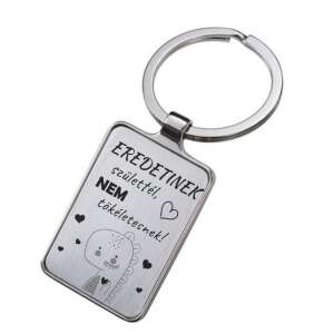 Gravírozott fém kulcstartó a "Eredeti nek születtél, nem tökéletesnek!" felirattal és egy kis dinoszaurusz illusztrációval - Ajándék kulcstartó