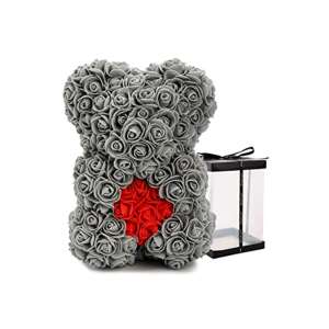 Szürke rózsamaci piros szívvel, 25 cm, ajándék Valentin-napra - Ajándék ötlet Valentin-napra