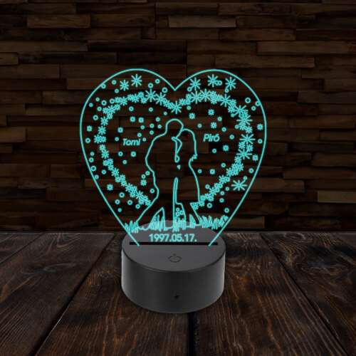 3D LED lámpa - Szerelmes pár egyedi névvel és dátummal