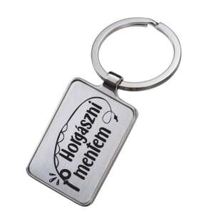 Gravírozott fém kulcstartó horgászbottal és 'Horgászni mentem' felirattal - Ajándék kulcstartó