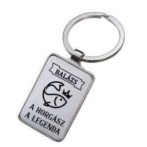 Személyre szabott gravírozott fém kulcstartó hal és korona mintával, "A horgász legenda" felirattal és névvel, remek ajándék horgászoknak - Ajándék kulcstartó
