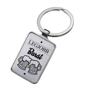 Gravírozott fém kulcstartó két sörös korsóval és a 'Legjobb Barát' felirattal - Ajándék kulcstartó