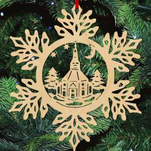 Fa karácsonyfadísz – Hópehely templommal 79005934 