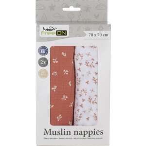Bubaba FreeON Muslin pelenkák, 2 db-os csomag, 70x70 cm, piros virágmintás - Textil pelenka