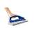 Hand holding Tefal Virtuo FV1711 steam iron, white and blue, with Durilium soleplate