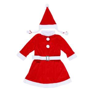 Flippy® Girl Christmas costume, red velvet dress with white trim, white belt, and matching hat, for girls ages 7-9 - Costume for Kid