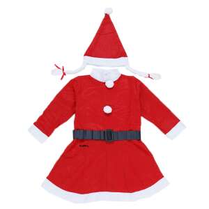 Flippy® Girl Christmas Costume, red dress with white trim, white pom poms, black belt, white hat with pom pom, for girls 4-6 years old - Costume for Kid