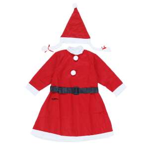 Flippy® Girl Christmas Costume, 7-9 years, 3 pieces, Polar, red dress with white trim, black belt, white pom poms, Santa hat - Costume for Kid