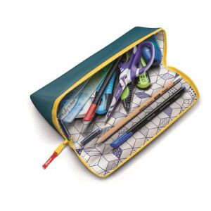 Open Maped green pencil case filled with school supplies - Pencil Case