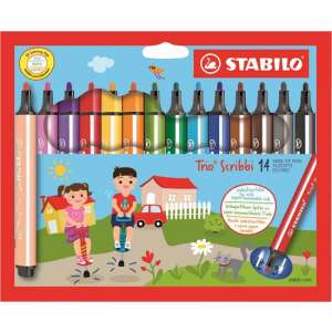 STABILO Trio Scribbi 14-color felt-tip pen set for kids, washable, 1.5-2 mm line width - Marker
