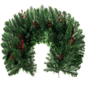 Runhy 100cm Christmas garland with cones and berries on white background - Christmas