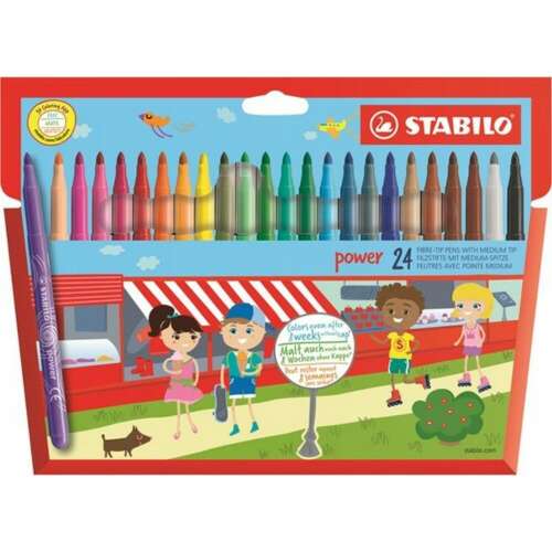 STABILO Power 24-es csomag finom hegyű filctollak közepes heggyel, vegyes színek - Rajzeszköz