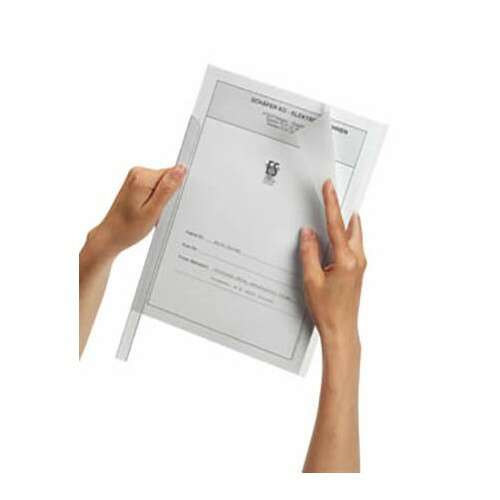 Hands holding a document with a DURABLE Iratsín 6mm transparent document holder