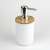 White soap dispenser with bamboo lid and chrome pump