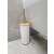 White toilet brush with bamboo lid and stainless steel handle