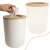 Ikonka White and Brown Bathroom Trash Can with Bamboo Rim - Set of Two