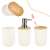 Ikonka White and Brown Bathroom Accessories: Soap Dish, Dispenser, Toothbrush Holder, Cup