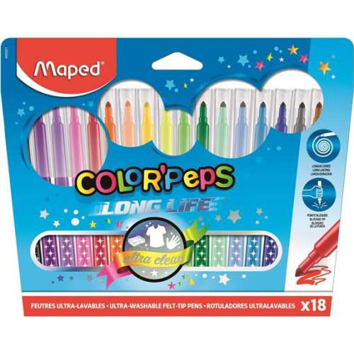 Filctoll készlet, mosható, MAPED "Color&#039;Peps Long Life", 18 különböző szín