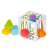 Shape sorting cube toy with colorful blocks and elastic bands, great for baby's development