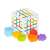 Shape sorting cube toy with colorful blocks and elastic bands, great for baby's development