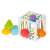Shape sorting cube toy with colorful blocks and elastic bands, great for baby's development