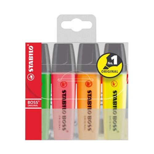 STABILO BOSS Original highlighter set, 4 pack, green, pink, orange, yellow
