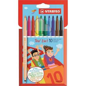 Set de stilouri cu vârf de pâslă, 0,5-2 mm, cu două capete, STABILO "Trio 2 în 1", 10 culori diferite 82374619 Pixuri cu vârf de fetru